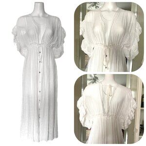 NWT NXH Ruffled sleeves white summer Boho maxi cover up/dress